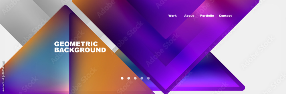 Poster a geometric pattern with purple, violet, magenta, and electric blue triangles on a white background.