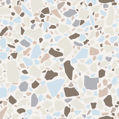 Terrazzo imitation seamless pattern. Marble texture with stone fragments. Pastel floor tile for interior design. Vector - 788943629