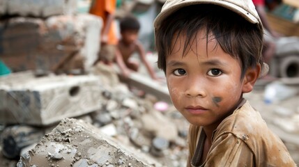 The idea of poverty intertwining with child labor is starkly evident in the image of young children toiling away on construction sites a disturbing reality that highlights the urgent need to