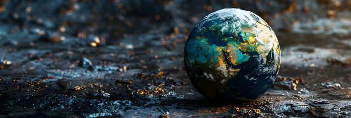 earths climate change background,Globe and plants on flower garden on black background