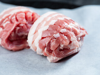 Fresh raw pork belly, meat ingredients
