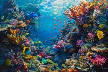 Fototapeta na wymiar Lively coral reefs teeming with colorful fish