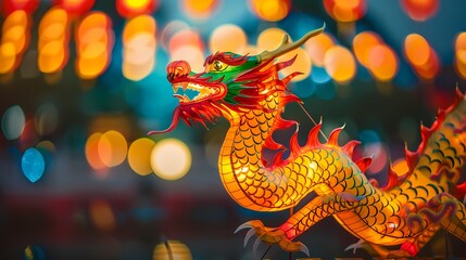 Fototapeta premium a colorful chinese dragon-shaped lantern glowing effect poster background
