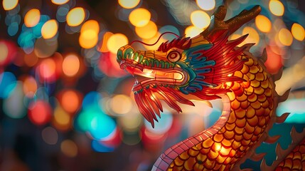 a colorful chinese dragon-shaped lantern glowing effect poster background