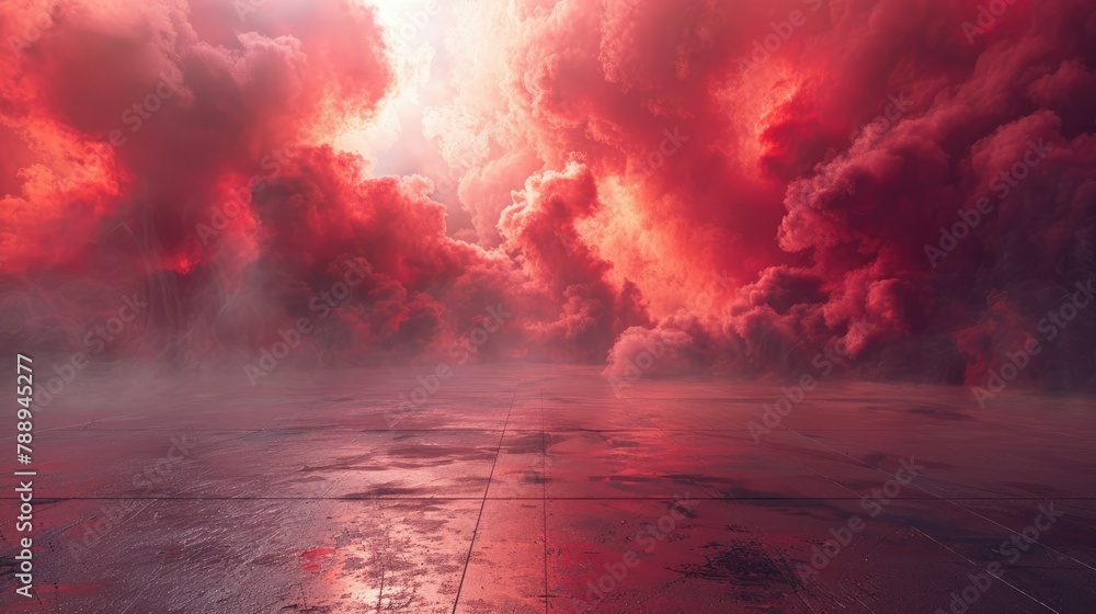 Sticker The concrete floor contrasted vividly against the backdrop of swirling red smoke