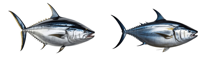 set of bluefin tuna fish isolated on transparent background