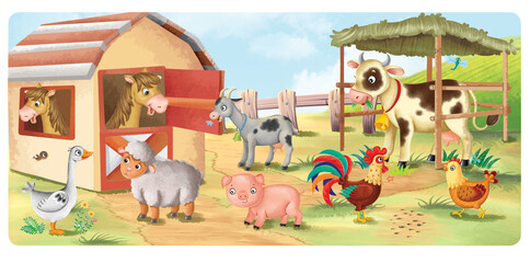 farm animals in the farm illustration © Booknation Studios