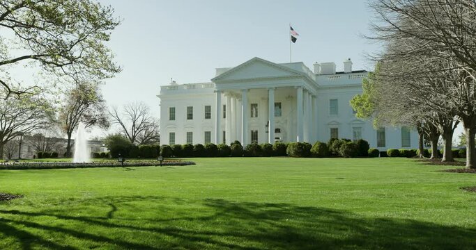 White House North Side and Lawn with Fountain Running