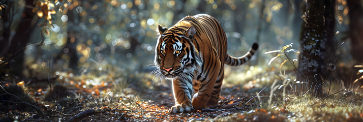 A beautiful photography of a tiger in a jungle,Tiger in its natural habitat - obrazy, fototapety, plakaty