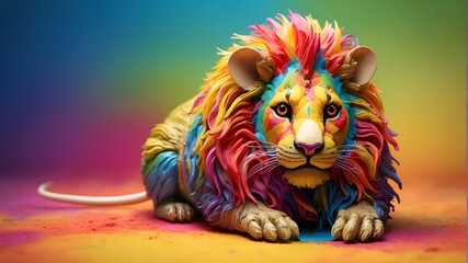 Colourful fency mouse like a lion - obrazy, fototapety, plakaty