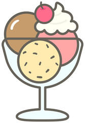 Kids hand drawn kawaii birthday party cute elements set ice cream