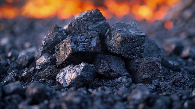 Coal Mining. Raw Coal Nuggets Uncovered in Newly Opened Mine Shaft, Desolate Surroundings. Close-up photos.