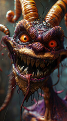 Fototapeta premium Quirky Impish Demon Trickster Spreading Chaos and Laughter in the Underworld with 3D Render and Cinematic Photographic Style
