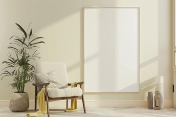 Fototapeta premium Scandinavian style living room with poster mockup created with generative ai