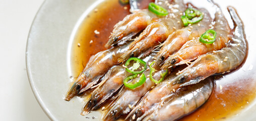 Soy Sauce Marinated shrimp, Korean food
