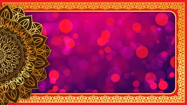 Gold purple mandala background. Folk luxury animation. For yoga, design. Golden purple abstract flowers loop
