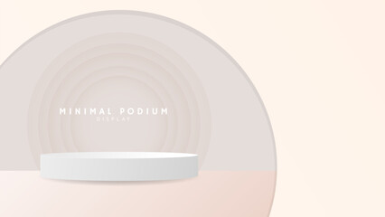 Abstract  White podium with circular back,Minimal podium and crimson background, 3d podium for presentation, Stage for showcase,  illustration 3d Vector EPS 10