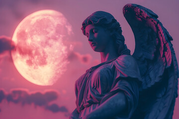 Steadfast Guardian Confronts Temptation Under Celestial Moonlight in Ethereal Cinematic Render - obrazy, fototapety, plakaty