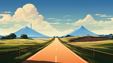 hilly highway illustration - obrazy, fototapety, plakaty