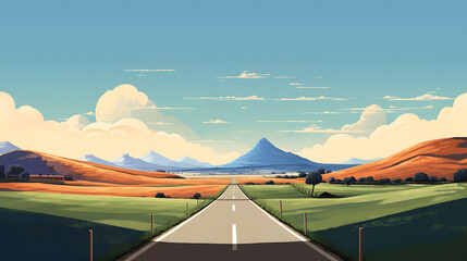 hilly highway illustration - obrazy, fototapety, plakaty