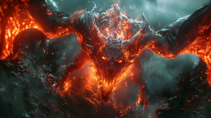 Unleashing the Forbidden Powers:A Cataclysmic Demonic Eruption Engulfing the Abyss - obrazy, fototapety, plakaty