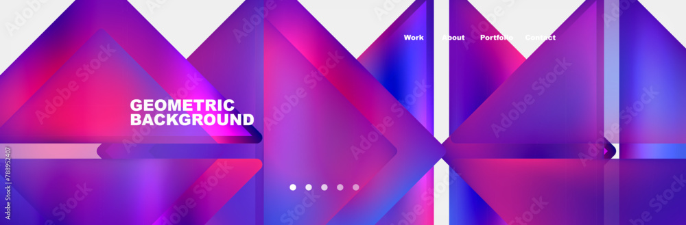 Aufkleber The geometric background features a blend of purple and blue triangles, creating a symmetrical pattern on a white background. The shades of violet and magenta add depth to the design