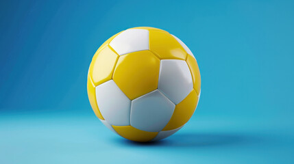 Fototapeta premium yellow and white soccer ball on blue background