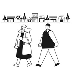 街を歩く女性と男性