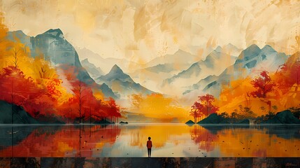 Beautiful landscape oil painting illustration poster background