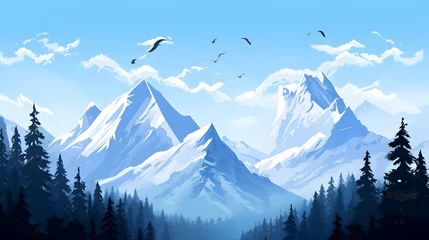 Fotobehang views of snowy mountains illustration © Ky