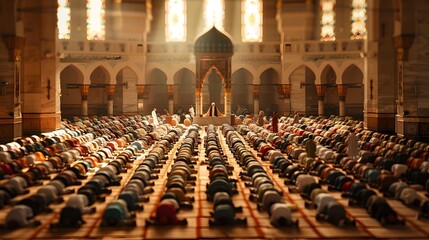 Worshippers Gather in Ornate Mosque for Eid Prayer and Sermon on Sacrifice and Faith
