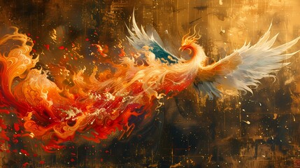Traditional embroidery phoenix illustration poster background