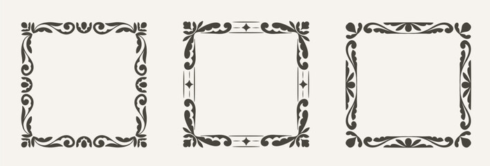 Set of Vintage Ornament Frames. Elegant Decorative Square Border for Wedding Invitation and Scrapbooking design