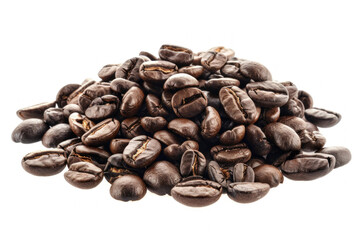 pile of raw coffee beans isolated on a white background