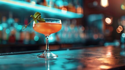 A beautiful alcoholic cocktail prepared by a bartender.