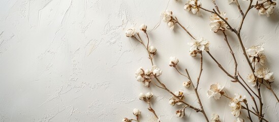 Dried Spring Blossoms on a Pale Background with Space for Text