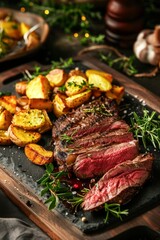 Succulent Grilled Steak and Roasted Potatoes - 788958420