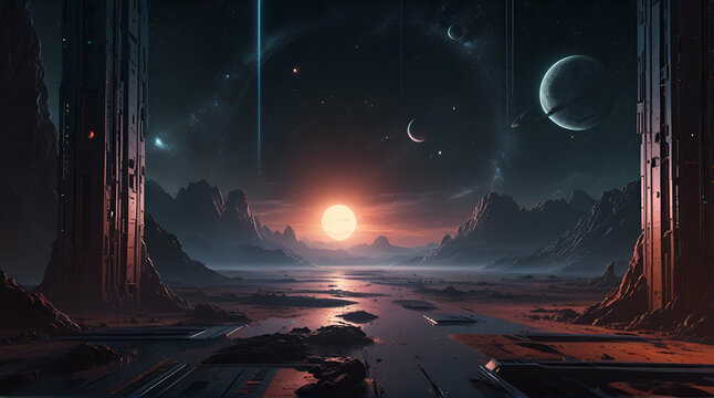 AI generated illustrations of science fiction in space, Generative.AI
