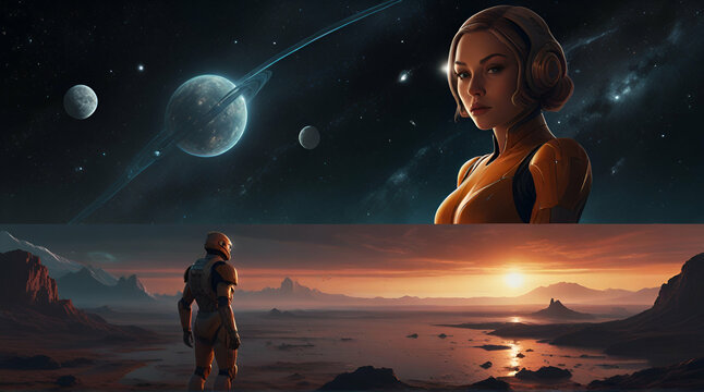 AI generated illustrations of science fiction in space, Generative.AI
