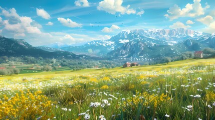 Spring countryside prairie flowers illustration poster background