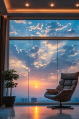 Serene Sunset View From a Modern Living Room With Elegant Armchair - 788959284