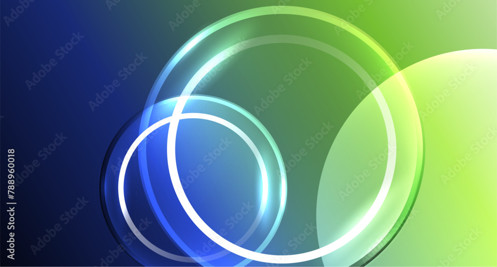 Poster the electric blue and green background features circles that resemble water droplets. the liquidlike