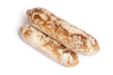 Traditional long gingerbread cakes on a white background. Gingerbread isolated.