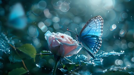 Digital technology blue butterfly rose scene poster web page PPT background