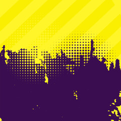 Abstract stripes grunge and halftone art flat design in purple and yellow color style. Vector illustration. Suitable for poster, wallpaper, banner and wall art.