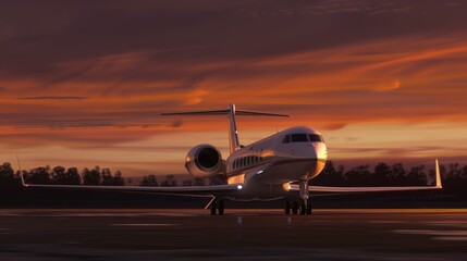 Fototapeta na wymiar Airplane in the airport at sunset. Passenger plane on the runway