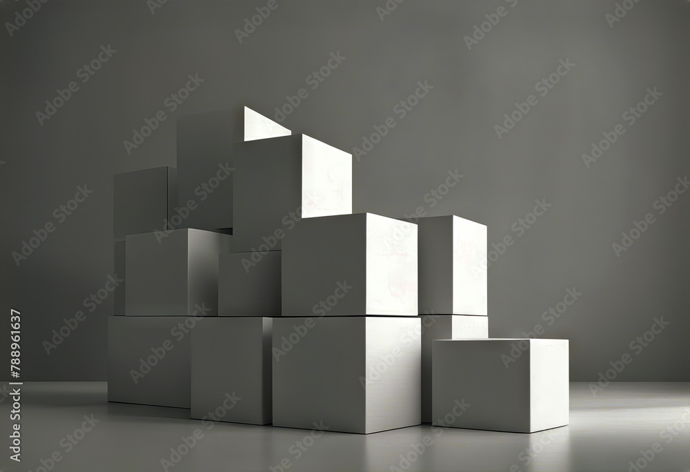 Aufkleber white blank background rendering wall cube boxes 3d splay box floor light room interior template pat