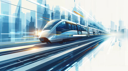 High Speed Train Traveling Through City - obrazy, fototapety, plakaty