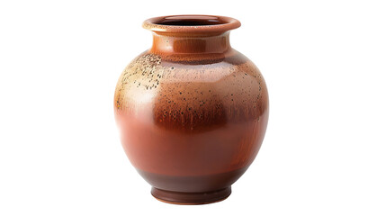 A ceramic vase with brown and turquoise glaze, white background
