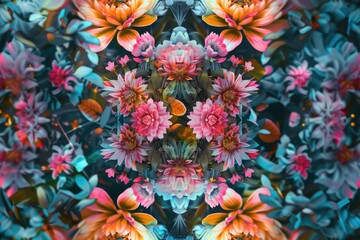 3D kaleidoscope of flowers - obrazy, fototapety, plakaty